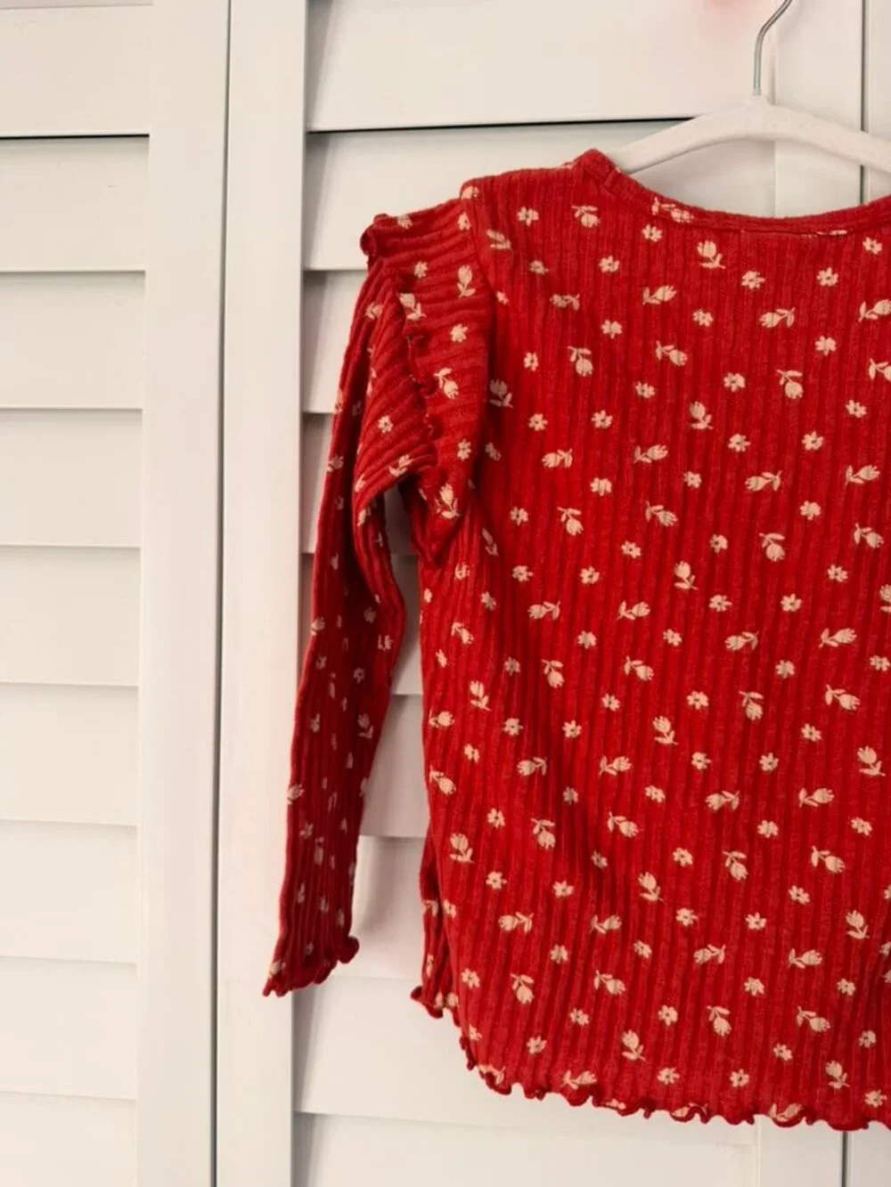 Old Navy Girls Ribbed Floral Long Sleeve Top Red Size 5T Soft Stretch Shirt